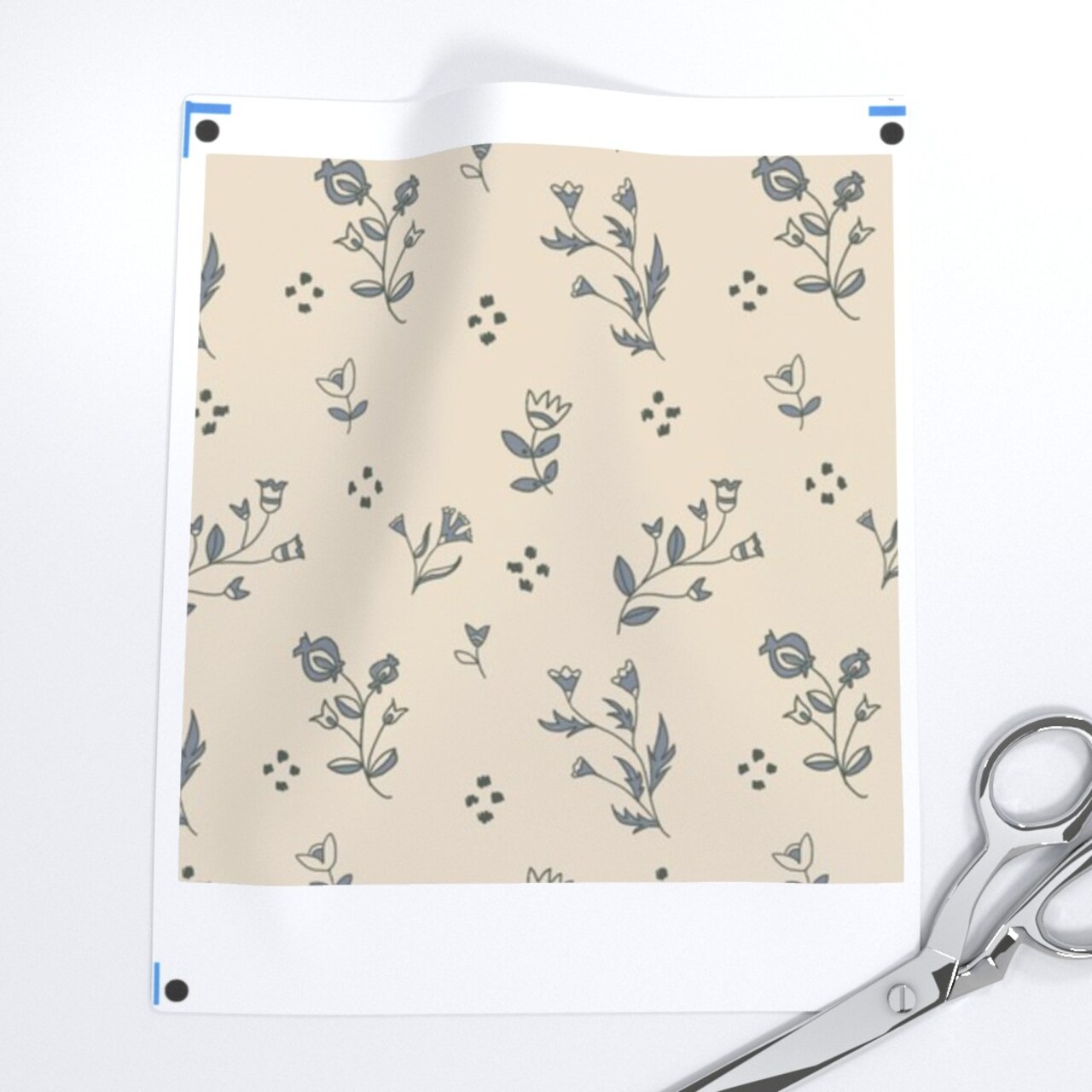 Beige Botanical Cream Blue Floral Cottage Core Rustic French Country Custom Printed Fabric by Spoonflower Various Fabrics by the Yard or Fat Quarter